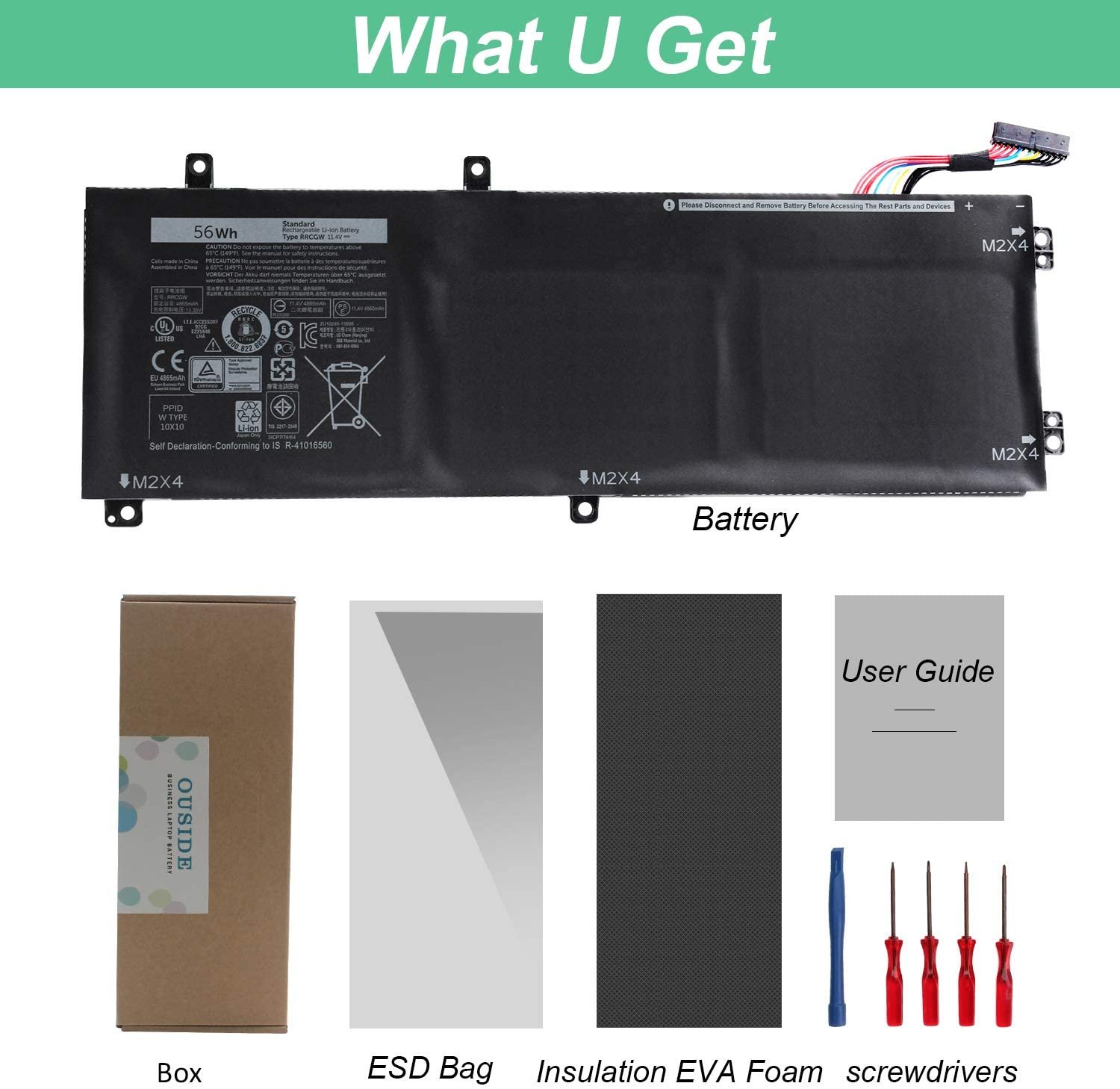 RRCGW Laptop Battery (56Wh) Compatible with DELL XPS 15 9550, Precision 5510 Series P56F P56F001 62MJV M7R96 0RRCGW 062MJV 11.4V 3-Cell
