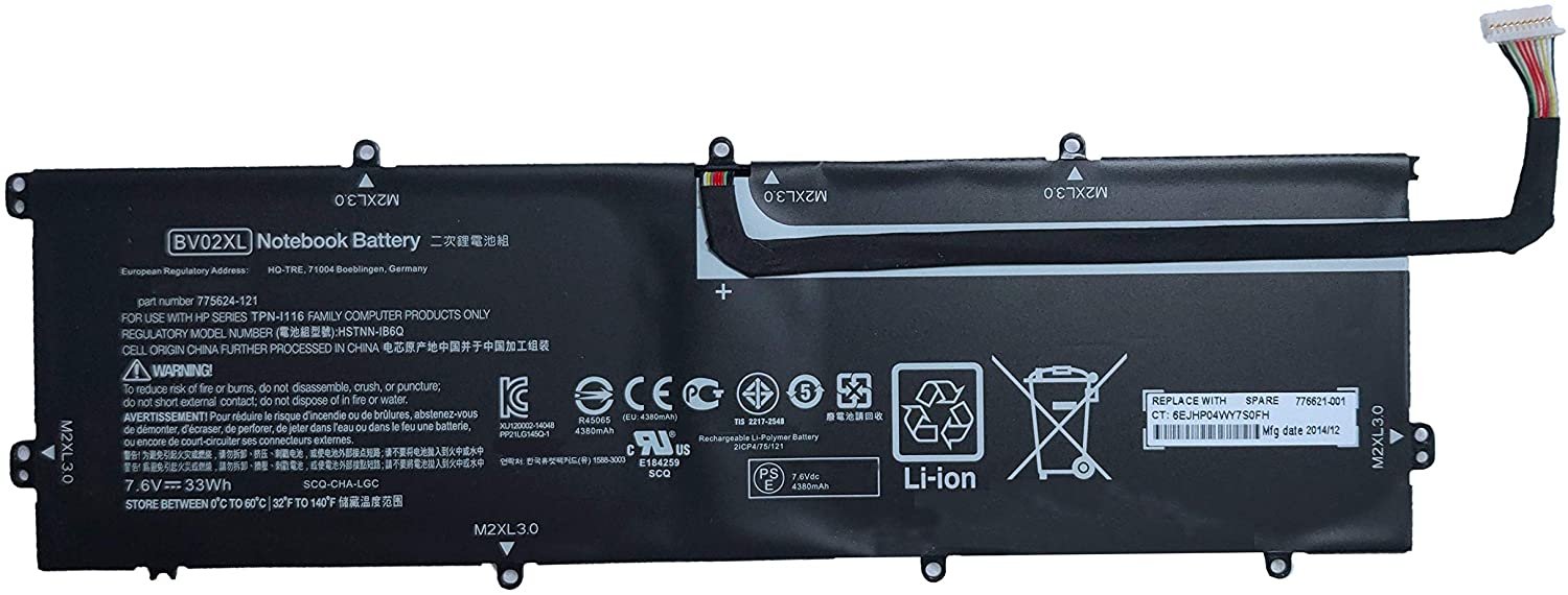 7.6V 33wh HP original BV02XL Laptop Battery compatible with HP ENVY X2 Detachable 13 Series 775624-1C1 776621-001 HSTNN-IB6