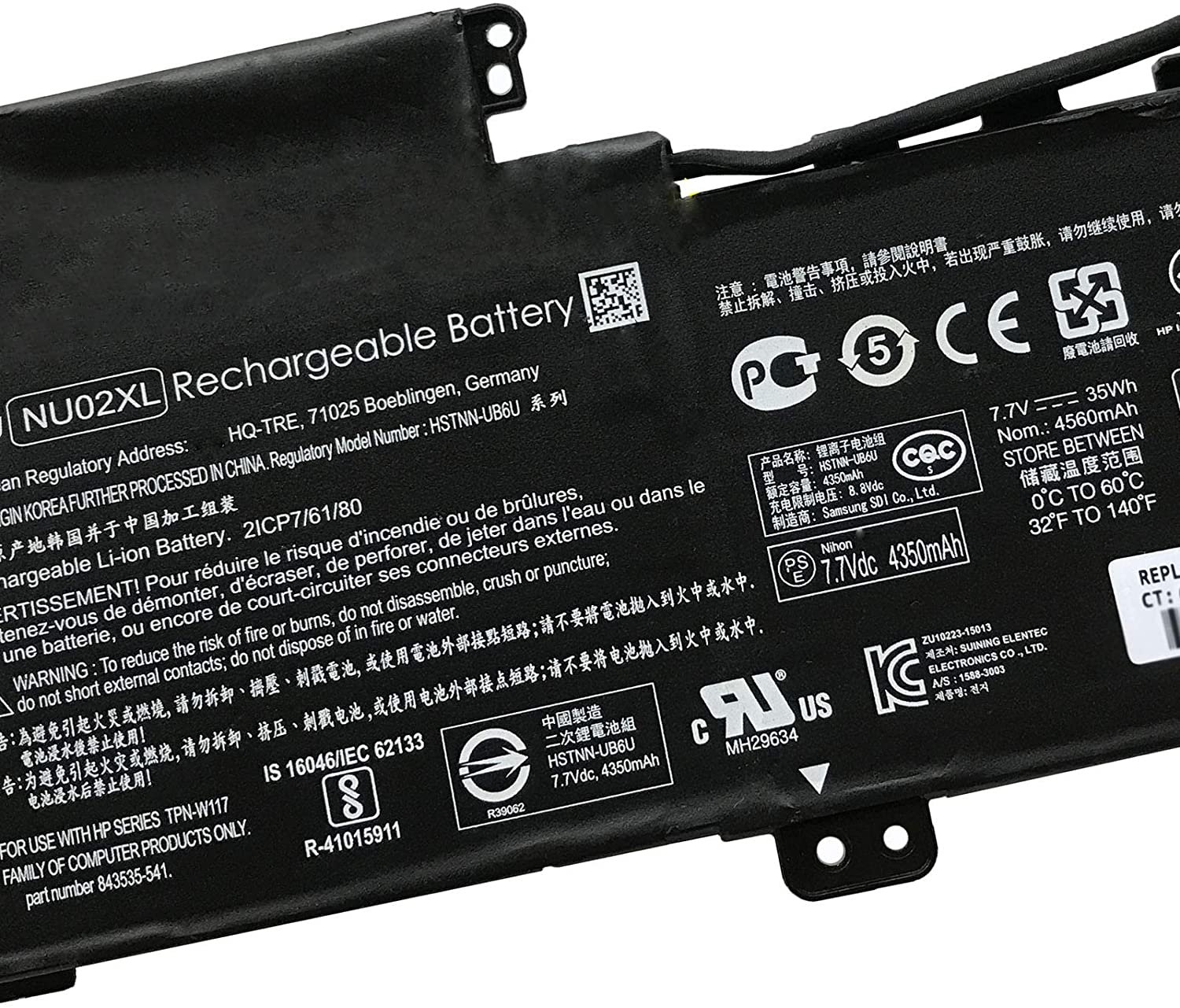 7.7V 35wh HP original NU02XL Laptop Battery compatible with HP NU02XL HSTNN-UB6U TPN-W117 843535-541 Series Tablet