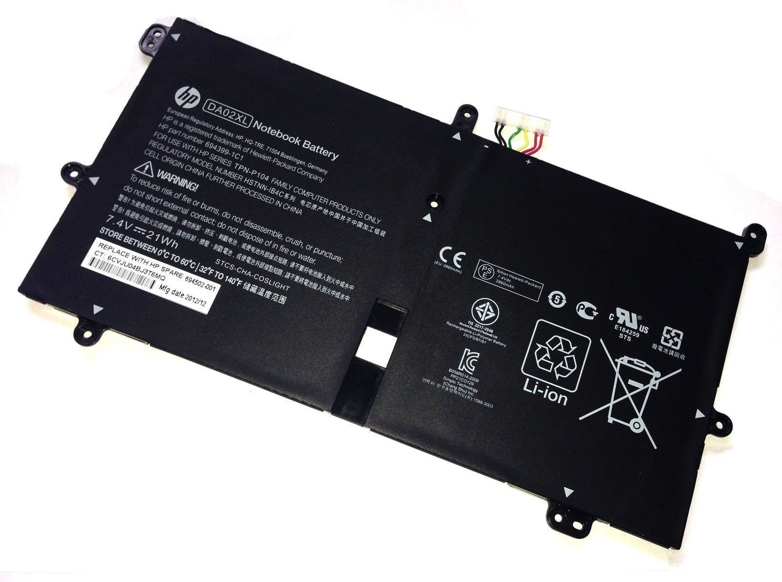 7.4V 21Wh HP original DA02XL Laptop Battery for HP Envy X2 11.6 Inch Series Tablet PC Notebook TPN-P104 664399-1C1 694399-1B1 HSTNN-IB4C 694502-001